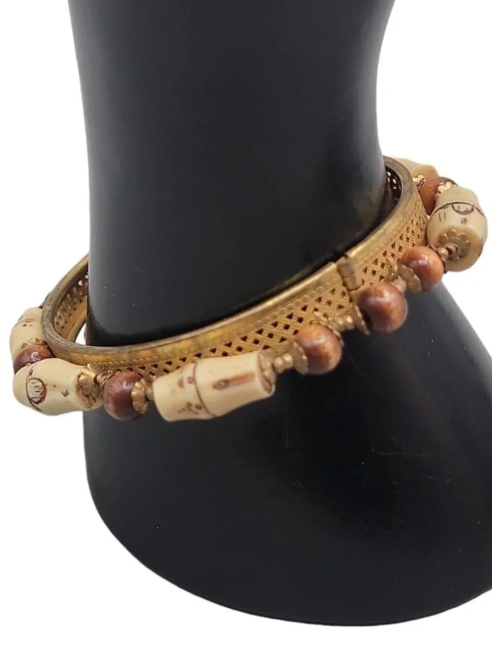 Rare Miriam Haskell Hinged Clamper Bangle Bracelet Vintage 1950s Signed 6.5